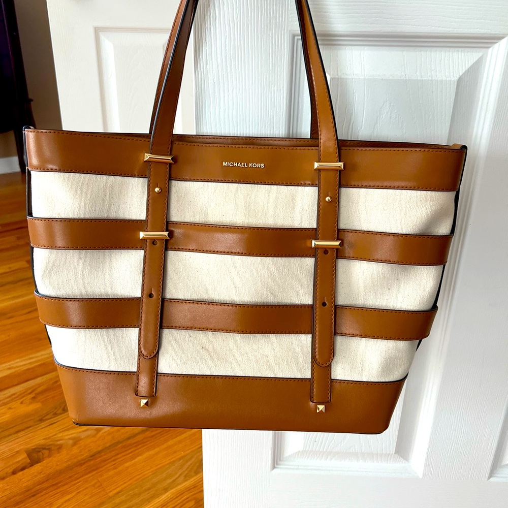 Michael Kors Marie canvas and leather large cage tote